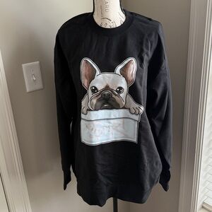 SNRT Black Sweatshirt with French Bulldog Graphic large unisex